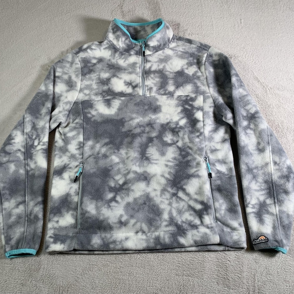 Chubbies Sweater Mens Medium Gray‎ White Tie Dye Fleece Quarter Zip Pullover